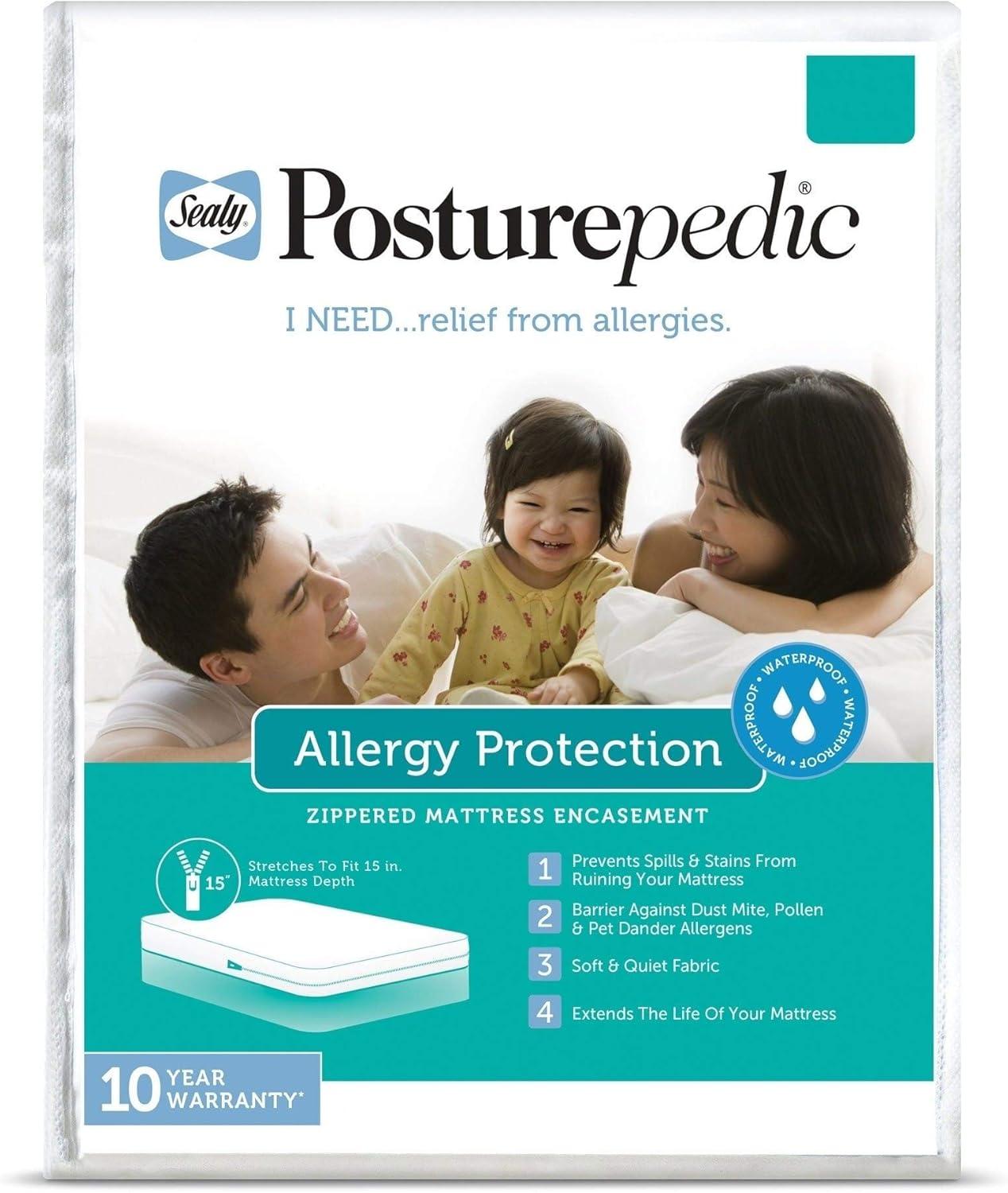 Posturepedic Allergy Zippered Hypoallergenic Waterproof Fitted Mattress Protector