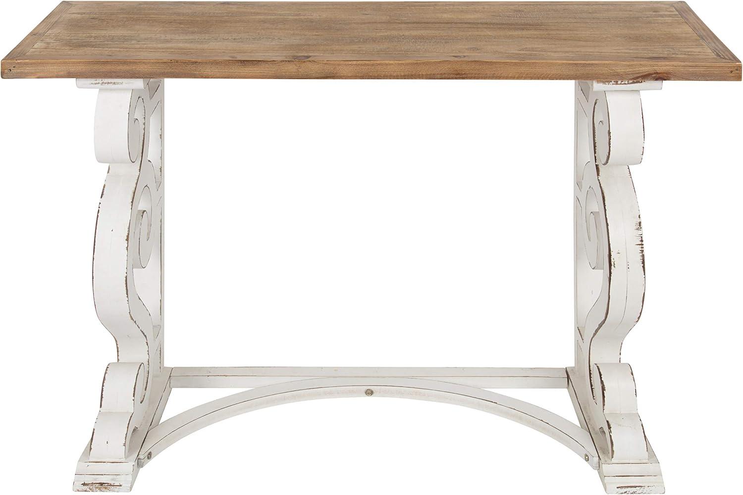 Kate and Laurel Wyldwood Country French Solid Wood Console table - Rustic/White legs - Natural Wood top 42 Inches Wide x 14 Inches Deep x 30 Inches Tall