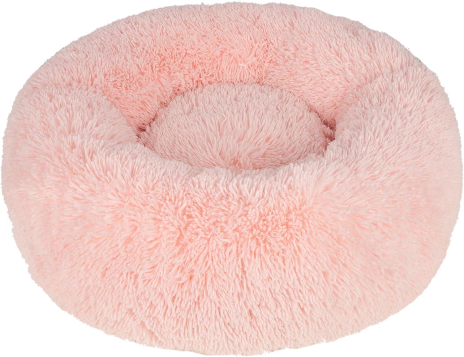 Donut Dog Bed with Faux Fur, Anti-Anxiety Cushion, Slip-Resistant
