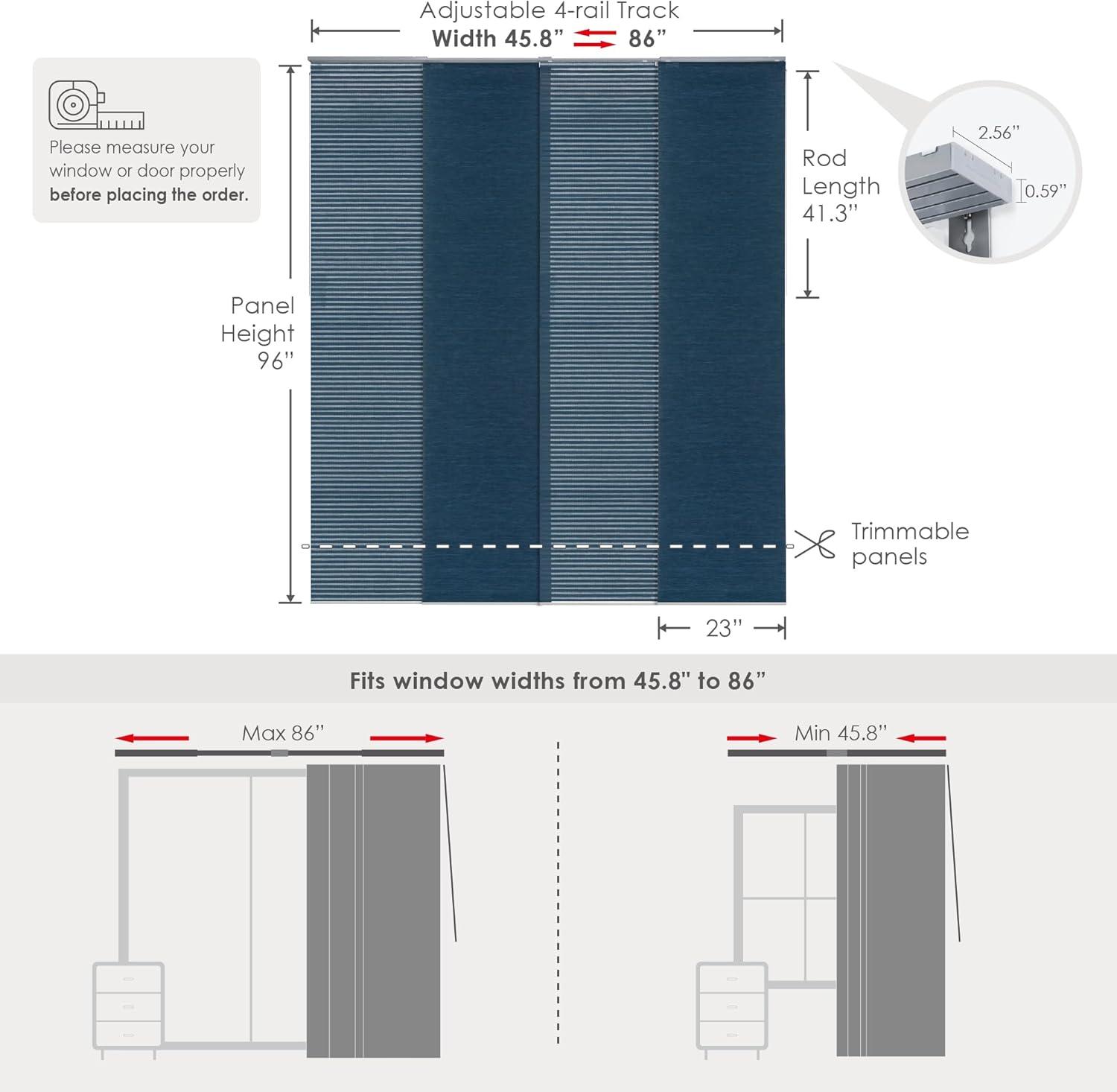 GoDear Design Adjustable Sliding Panel Room Divider 45.8"- 86" W x 96" H, Semi-Sheer, Meteor