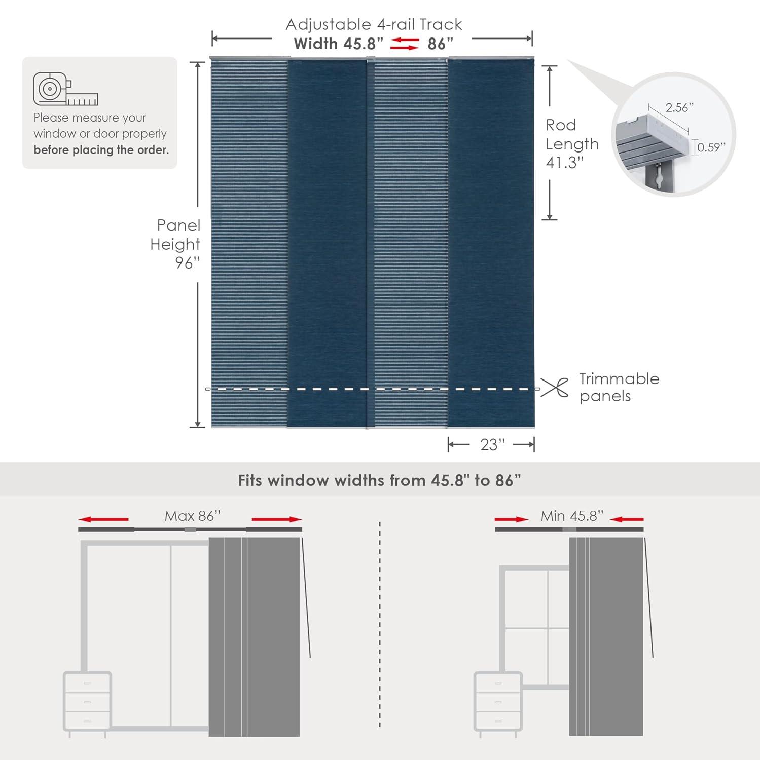 GoDear Design Adjustable Sliding Panel Room Divider 45.8"- 86" W x 96" H, Semi-Sheer, Meteor