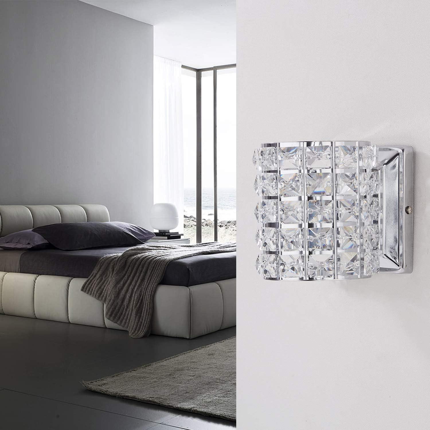 Modern Crystal and Chrome Wall Sconce Set of Two