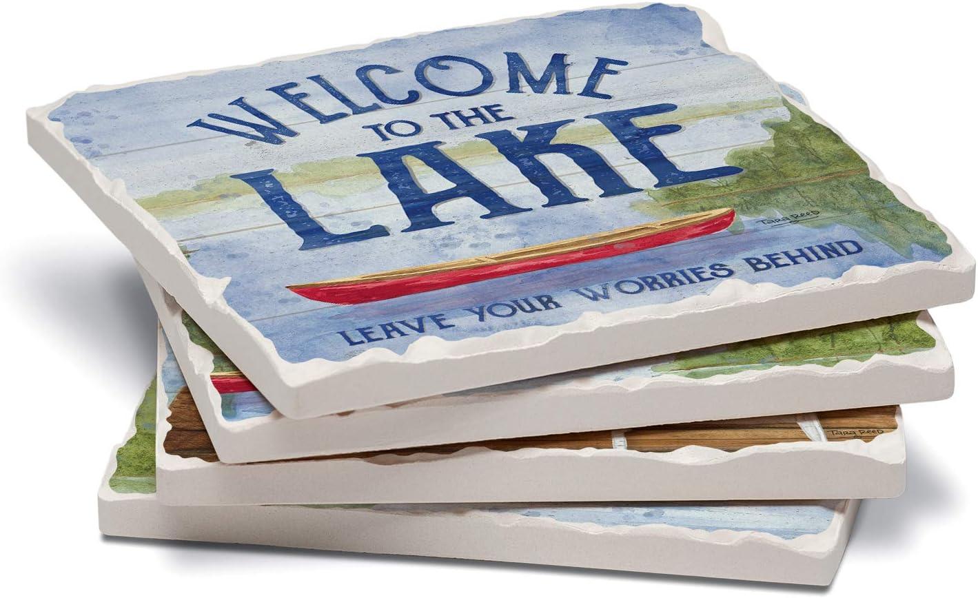CounterArt "Lake Greetings" 4-Pack Absorbent Stone Tumbled Tile Coasters 4" Square