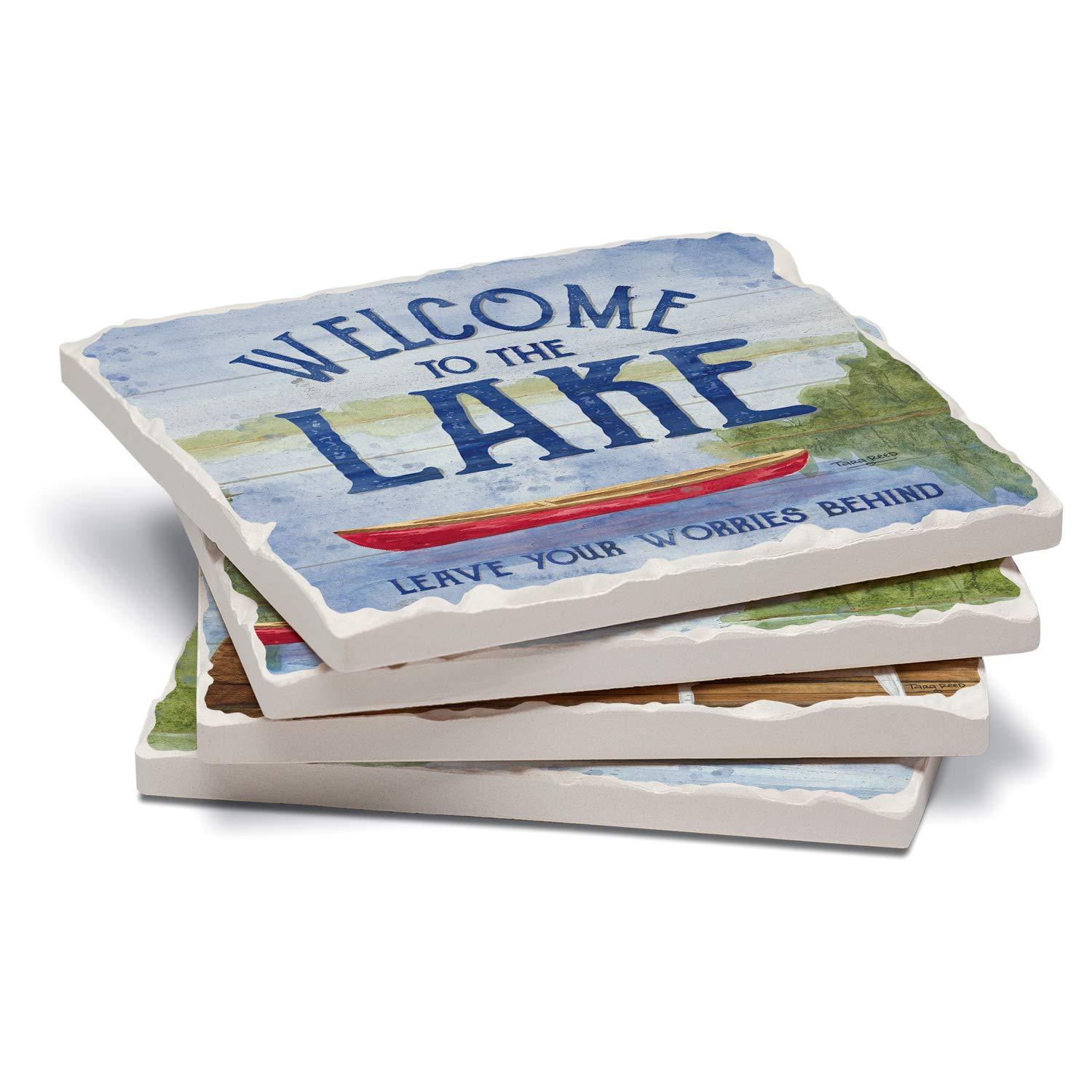 CounterArt "Lake Greetings" 4-Pack Absorbent Stone Tumbled Tile Coasters 4" Square