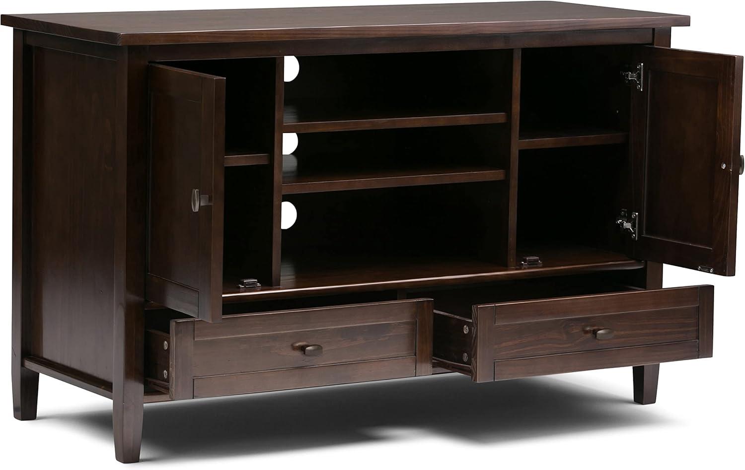 Simpli Home Warm Shaker Wood 47" Transitional TV Media Stand in Tobacco Brown For TVs up to 50"