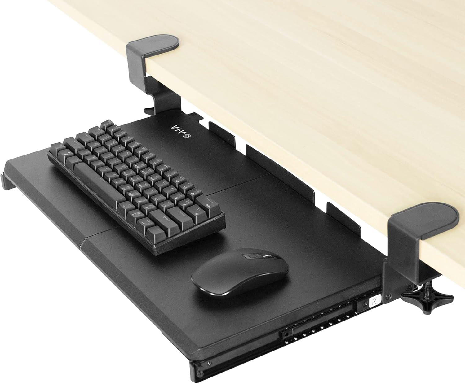 VIVO Black Small Clamp-on Computer Keyboard and Mouse Under Desk Slider Tray