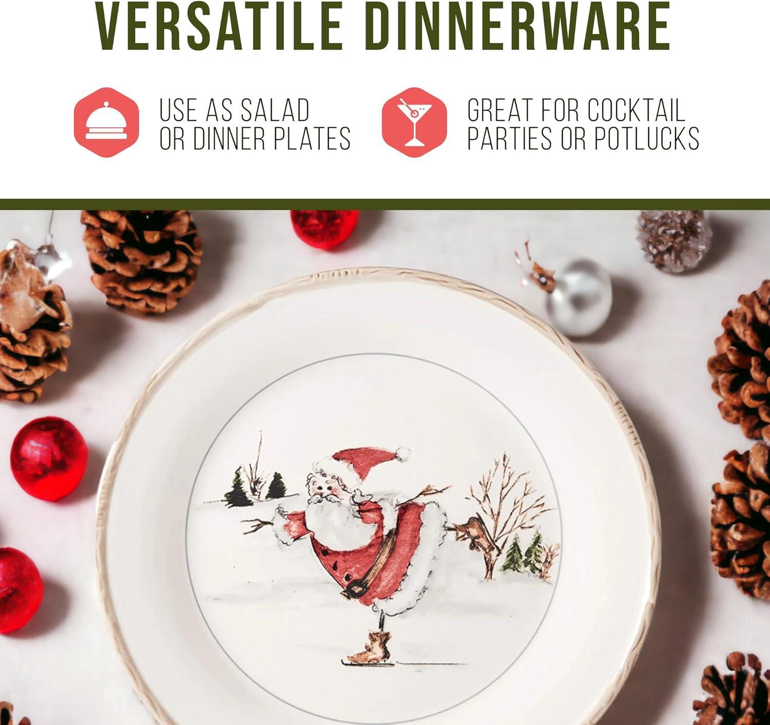 American Atelier Christmas Twig Holiday Dinner Plate, Set of 4, Holiday-Themed Special Occasion Earthenware Multipurpose Dishes ,11 Inch