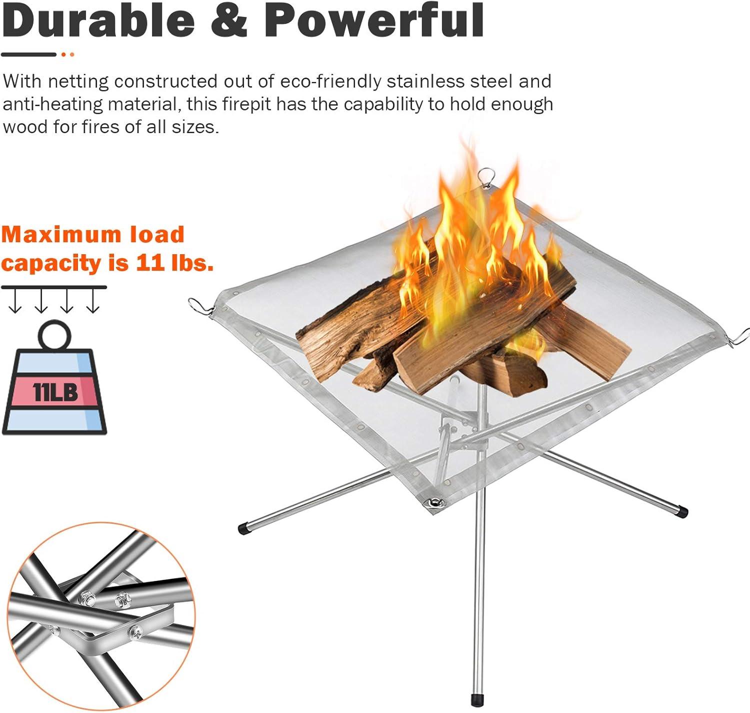Portable Outdoor Fire Pit 22 Inch Upgrade Foldable Stainless Steel Mesh Fire Pit Wood Burning, Collapsible Fireplace Space Saving Perfect for Camping, Backyard, Patio, Garden (Carrying Bag Included)