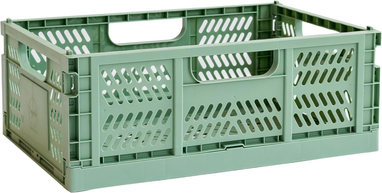 3 Sprouts Rectangular Recycled Plastic Foldable Crate (Large Size) - Green