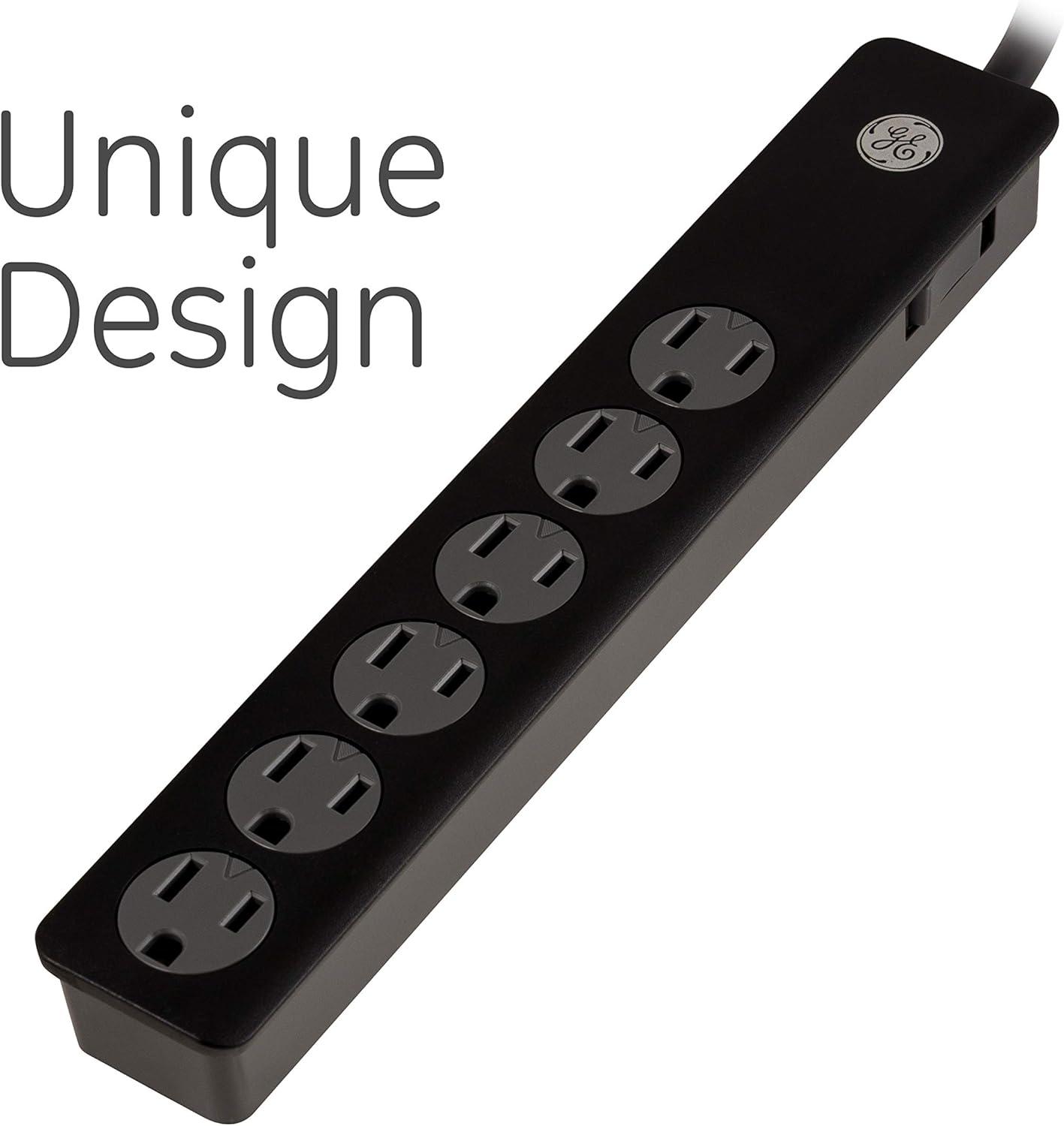 GENERAL ELECTRIC GE 6-Outlet Surge Protector Extension Cord, Black, 2ft., 2 Pack - 54626