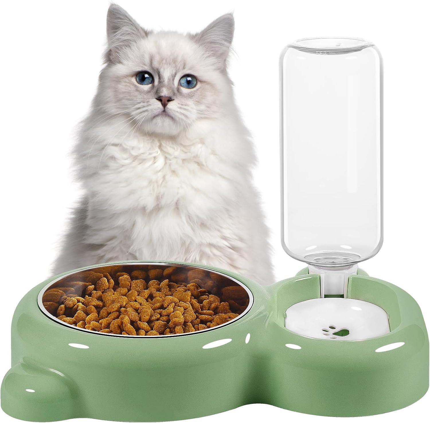 Green Stainless Steel Automatic Pet Waterer and Food Bowl Set