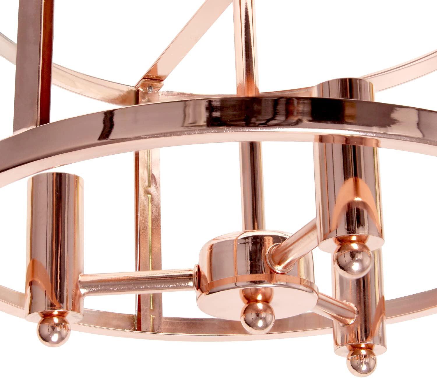 Elegant Designs 13" Iron and Glass 3-Light Traditional Farmhouse Semi Flush Mount, Rose Gold