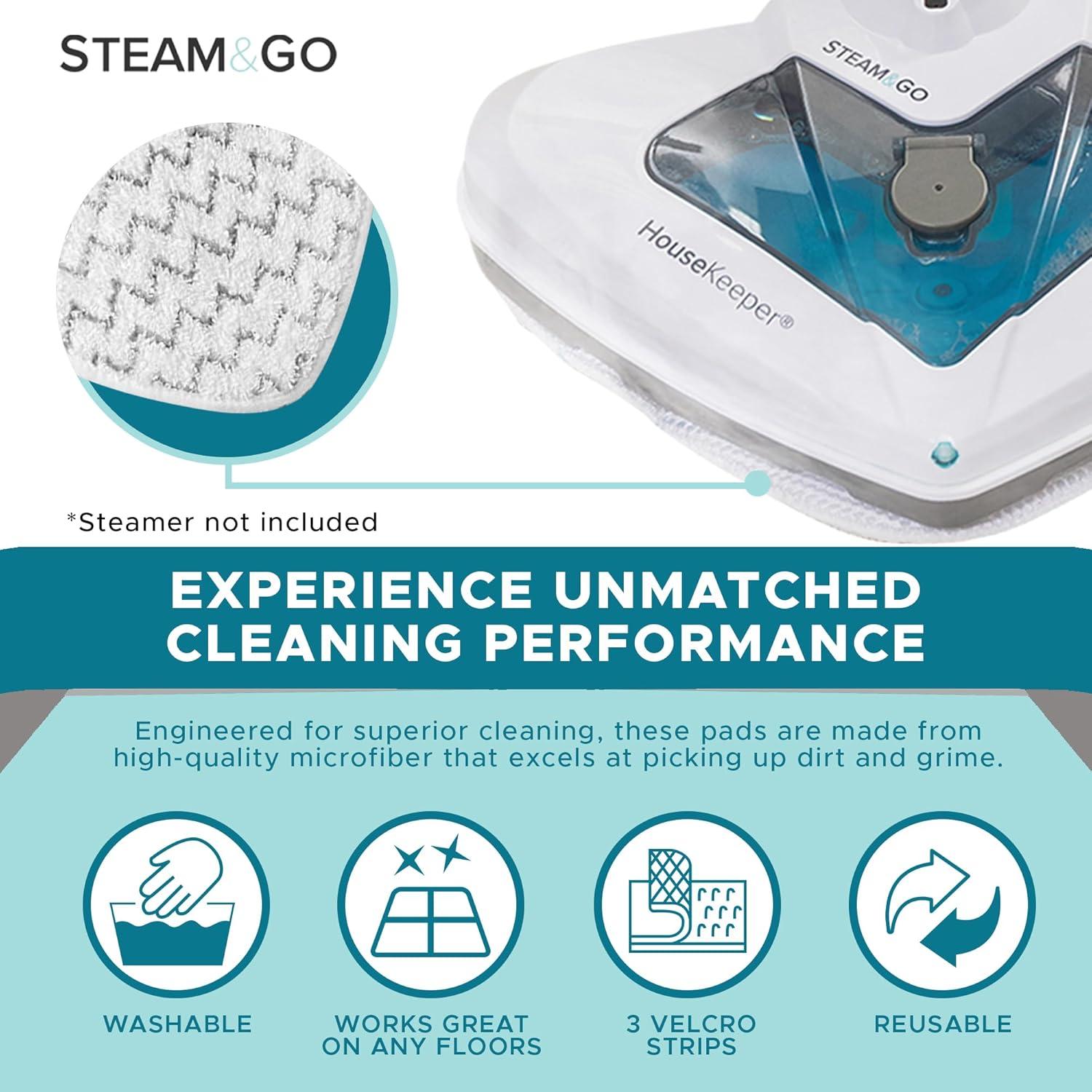 Steam and Go - Microfiber Steam Mop Pads W/ Scrubbing Strips, Washable, 2 Pieces