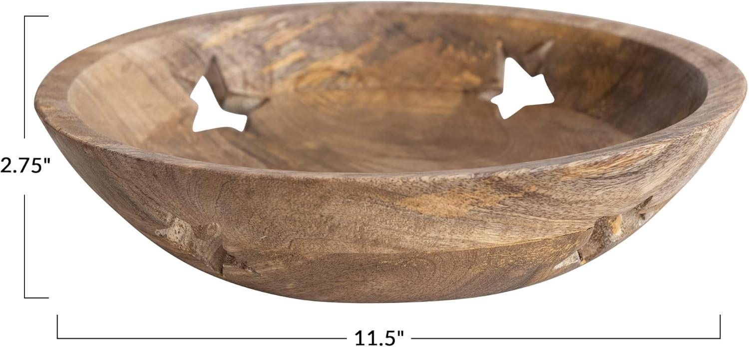 Natural Brown Mango Wood Bowl with Star Cut-Outs