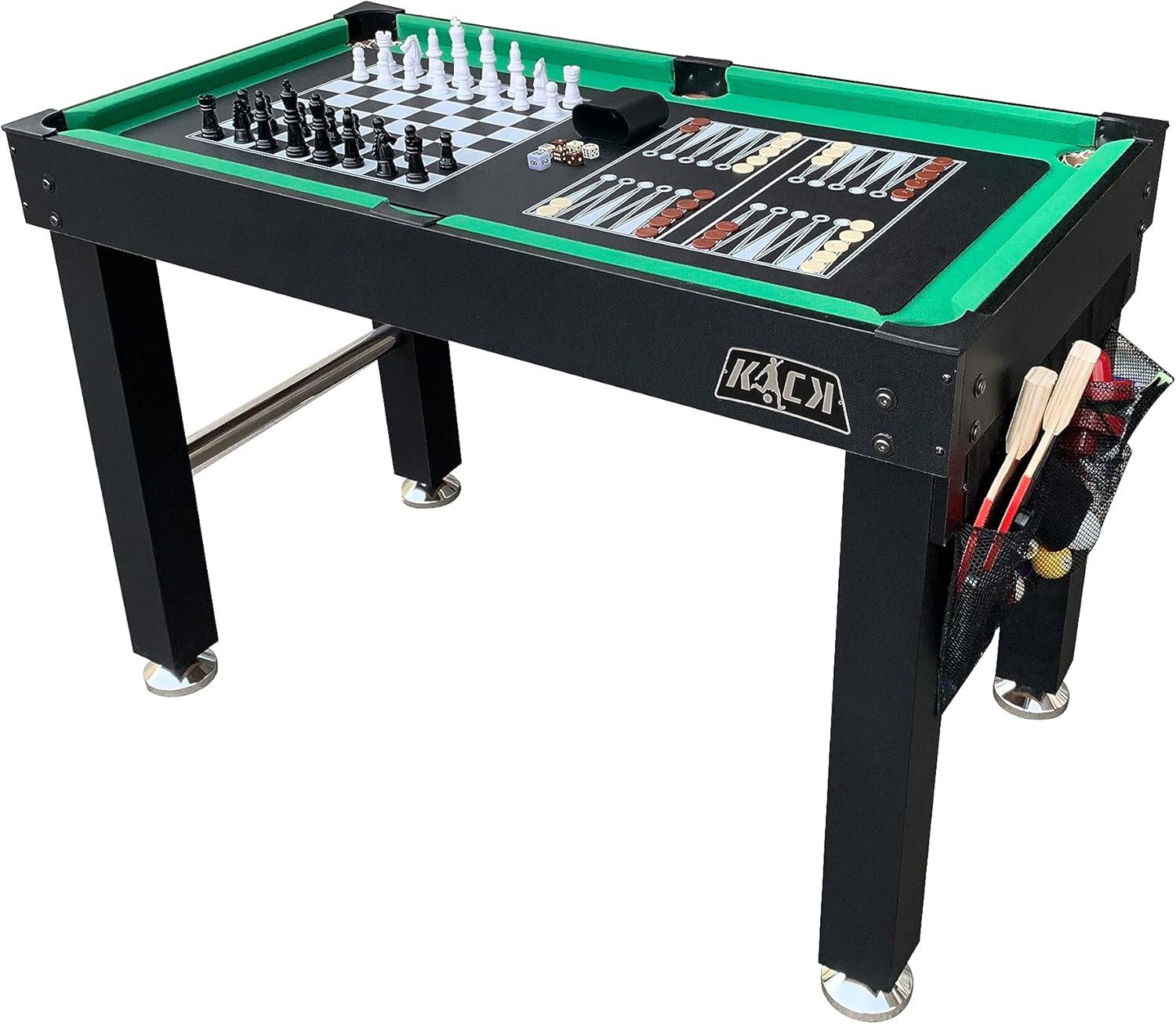 KICK Defender 48″ 10-in-1 Multi-Game Table (Black) - Combo Game Table Set - Foosball, Billiards, Glide Hockey, Ice Hockey, Table Tennis, Chess, Backgammon, Draughts, Bowling, Shuffleboard for Family