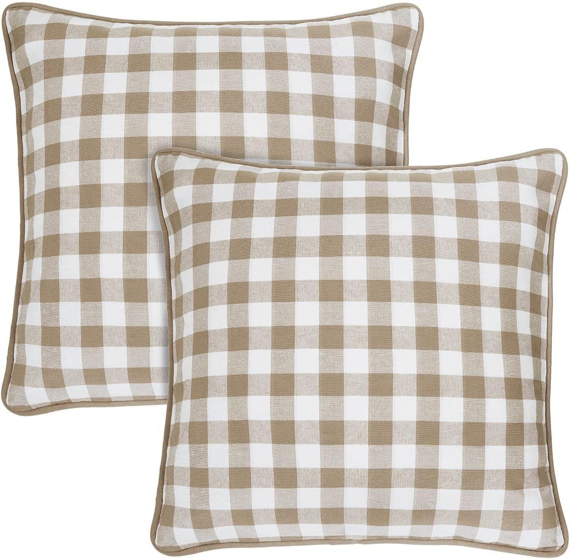 Taupe Buffalo Check 18'' x 18'' Cotton Polyester Pillow Covers, Set of 2