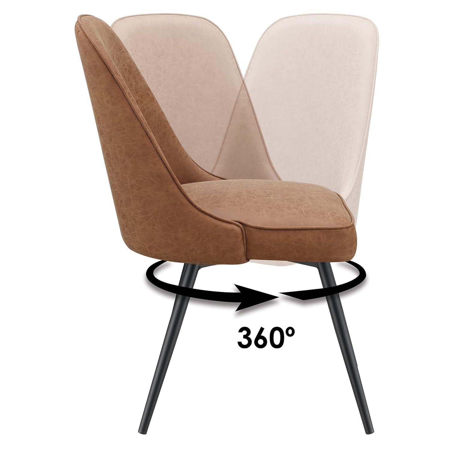 OSP Home Martel Faux Leather Swivel Chair with Black Legs in Sand Brown