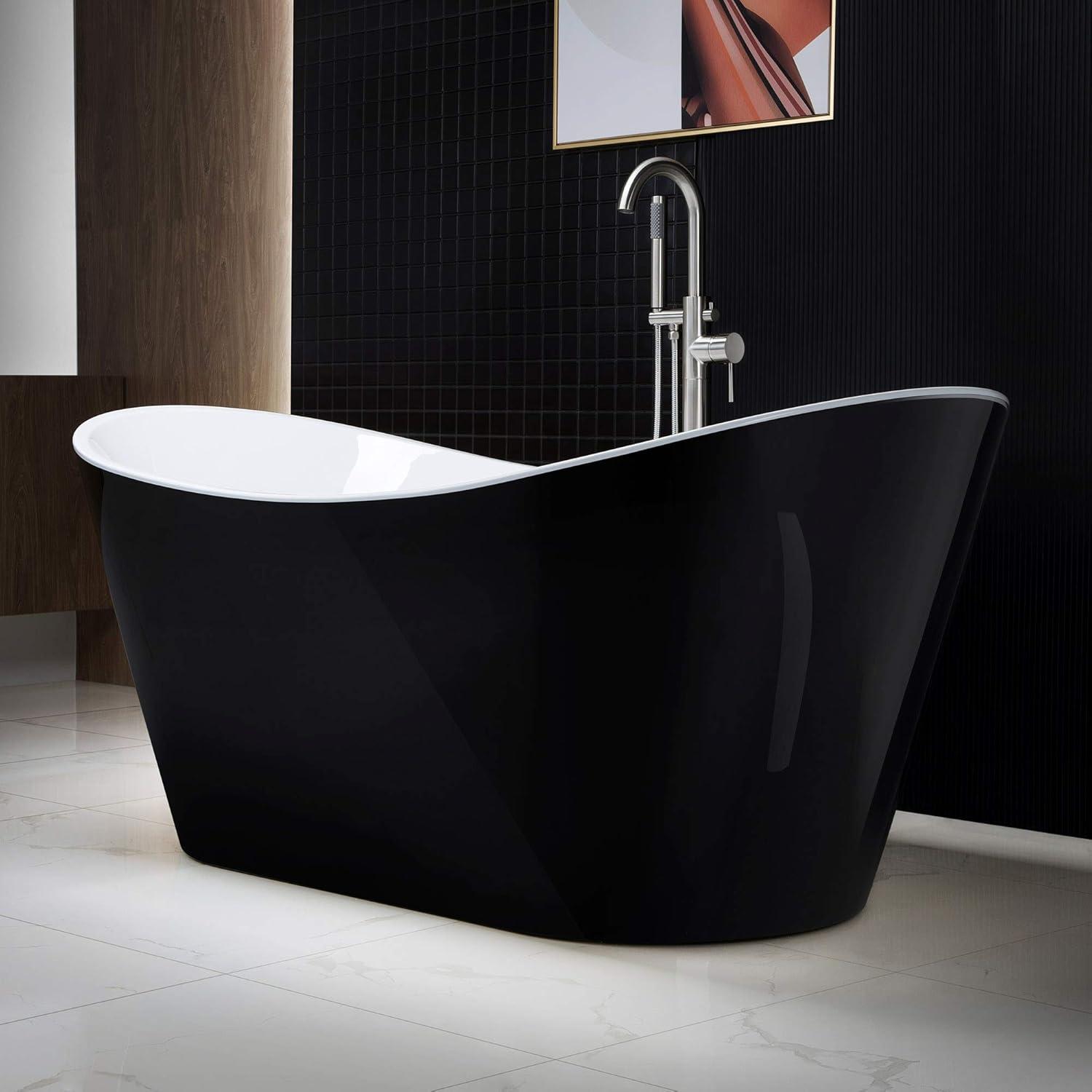 WoodBridge 59'' x 28.75'' Freestanding Soaking Acrylic Bathtub BTA-1816:Black/Brushed Nickel