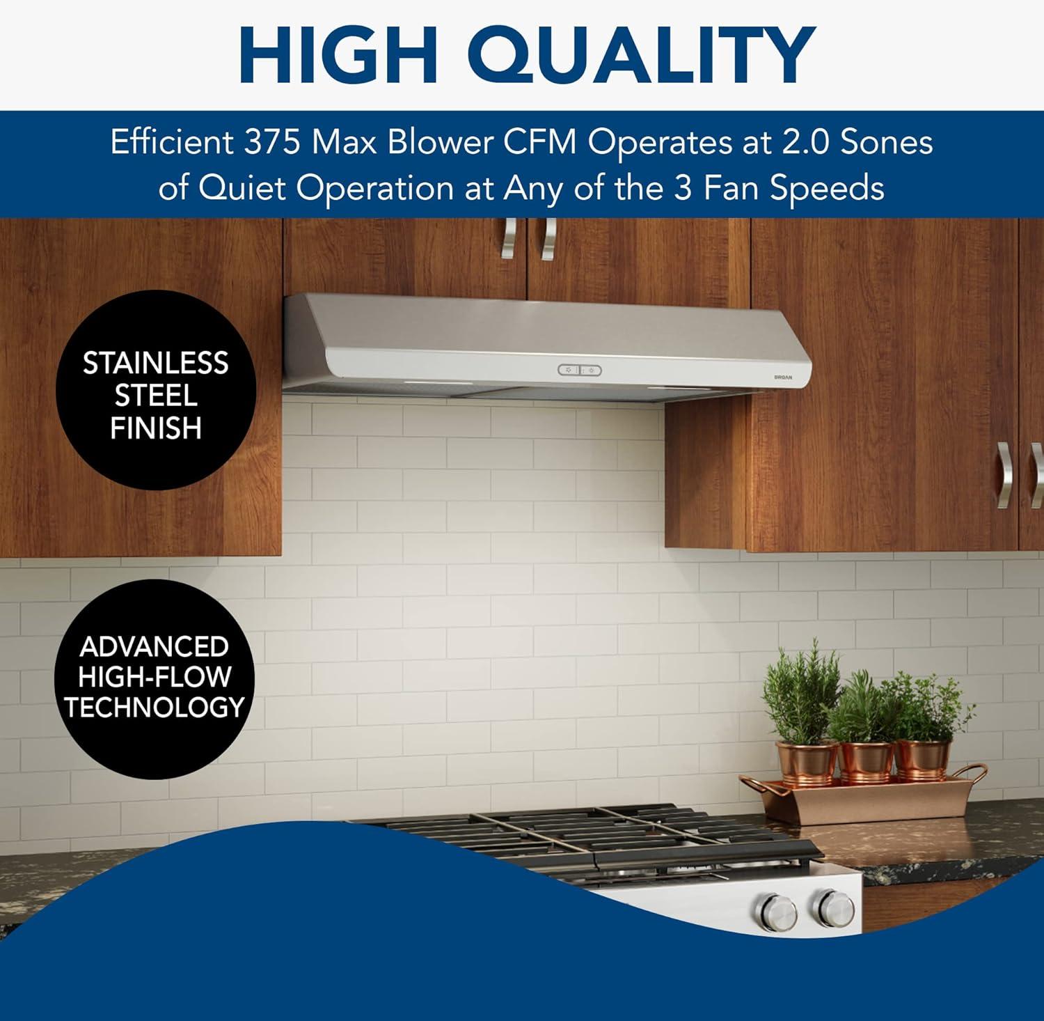 Broan BKDF130SSK 30 inch Stainless Under Cabinet Range Hood