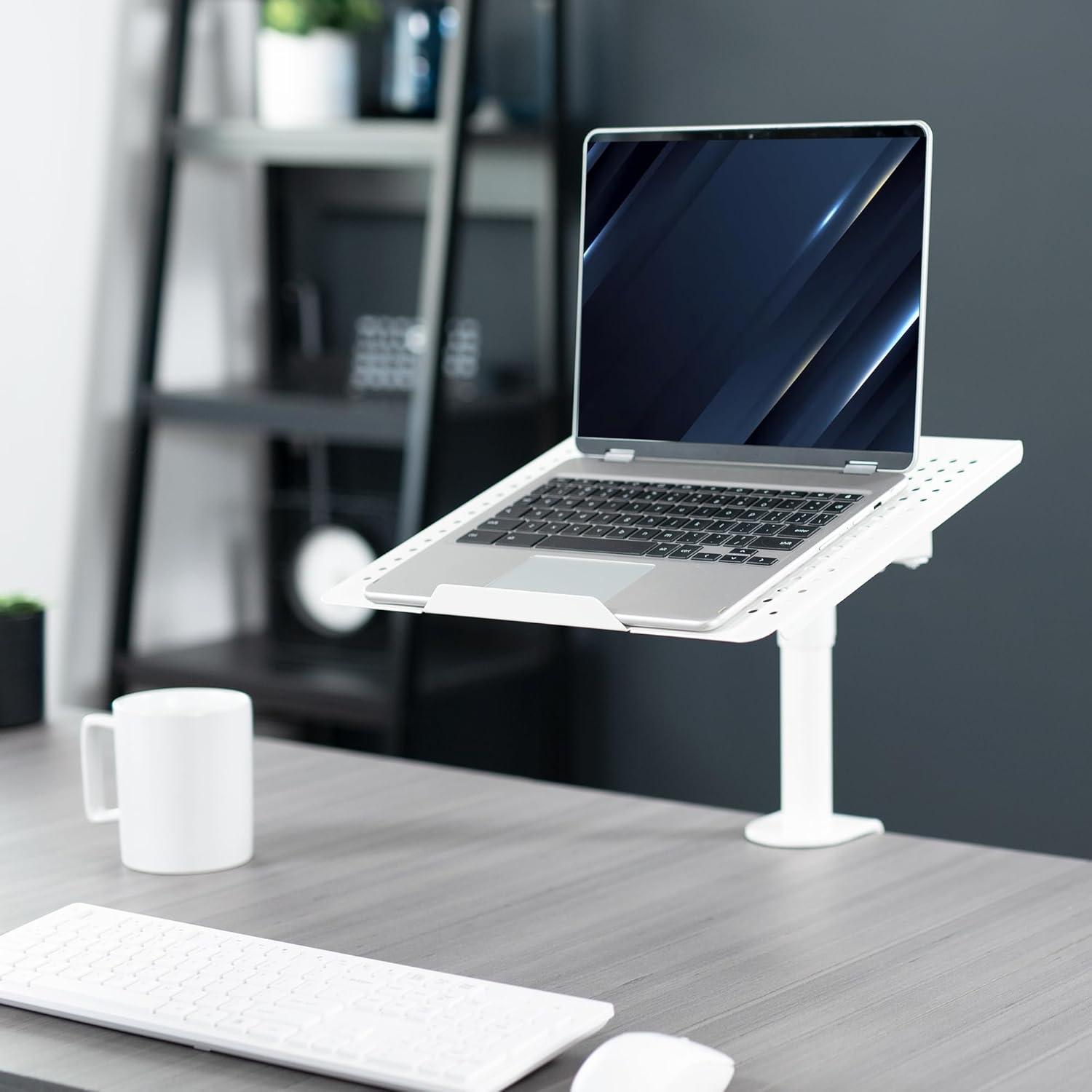 VIVO White Single Laptop Notebook Desk Mount, Fully Adjustable Extension Clamp