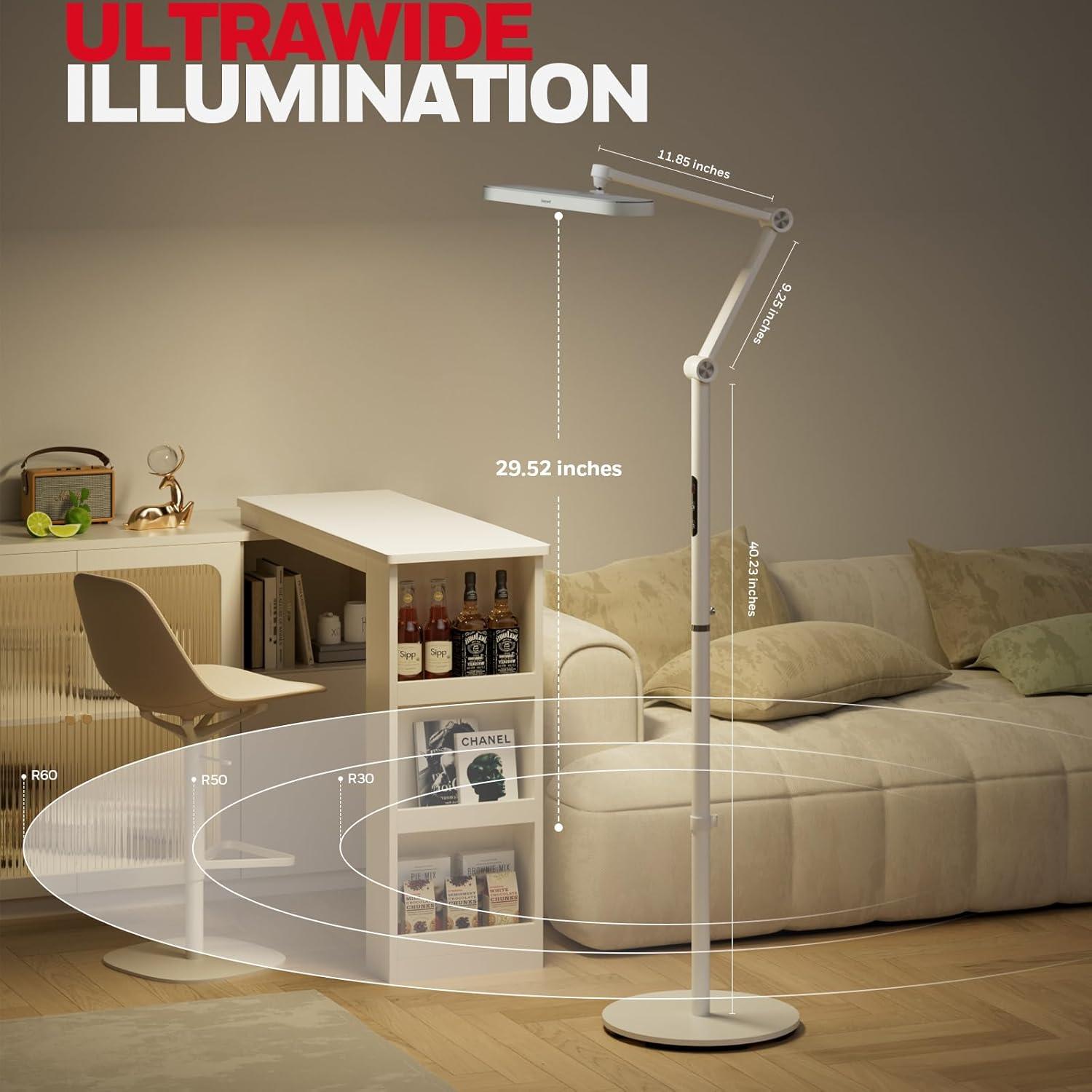 Honeywell LED Floor Lamp Mordern - 05D01 Dimmable Floor Lamp for Living Room Standing Lamp, 5000K Eye-Caring Standing Light for Home Office Bedroom White