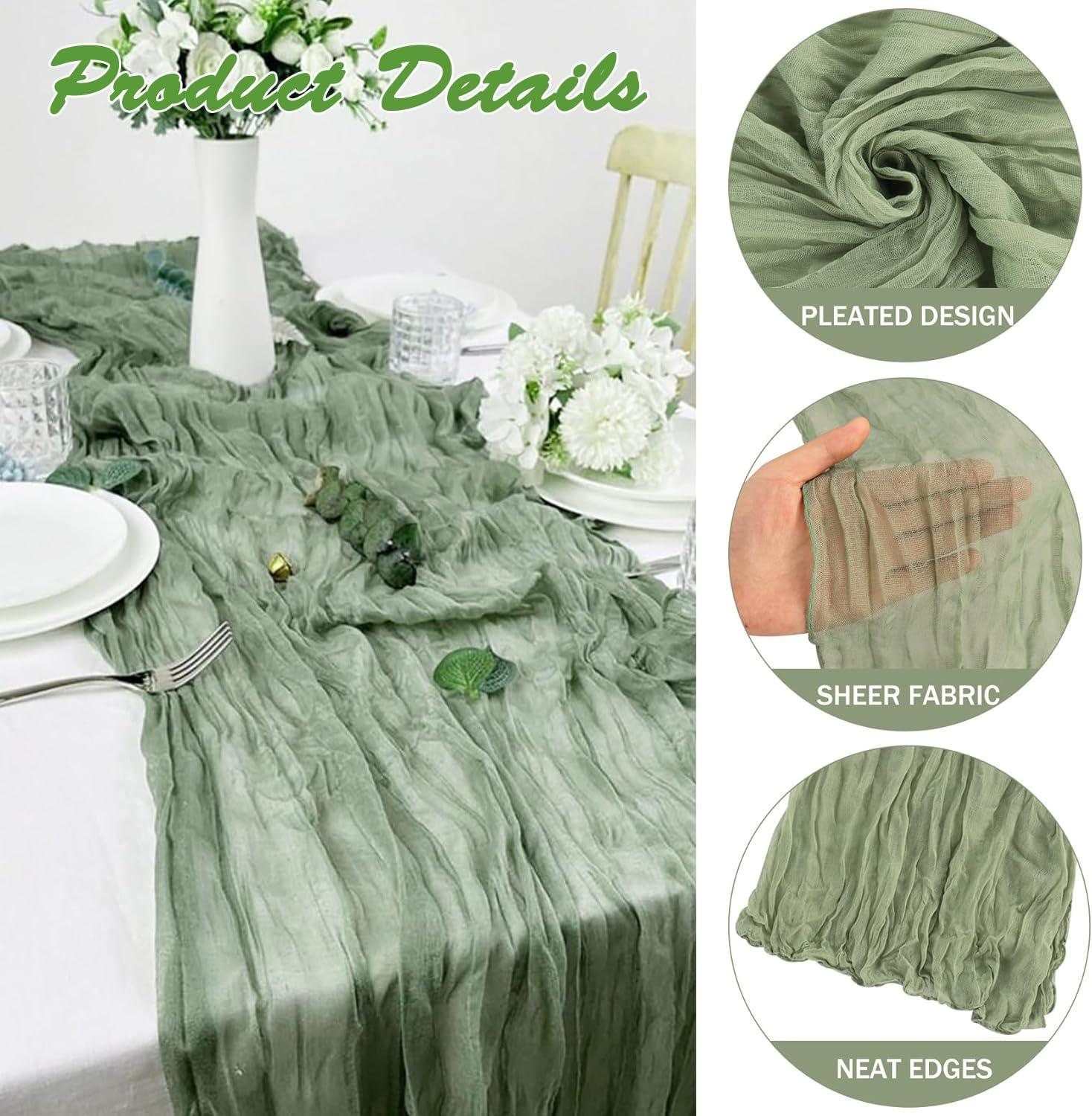 Mint Green Cheesecloth Table Runner 6 Pack 35" Boho Gauze Runner 120 inches Long Tablecloth Runner Rustic Sheer Fabric Bulk for Baby Shower Wedding Bridal Birthday Party Table Decorations