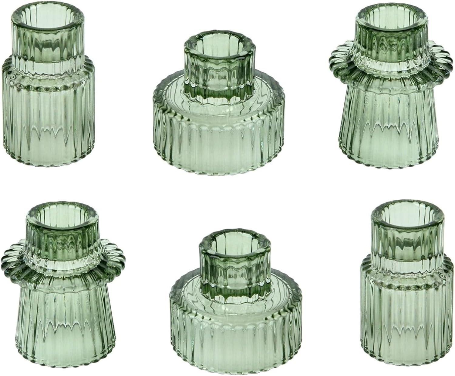 Taper Glass Candlestick Holders Tealight Candle Holders for Table Centerpieces, Wedding Decor and Dinner Party (6 Pcs, Green)