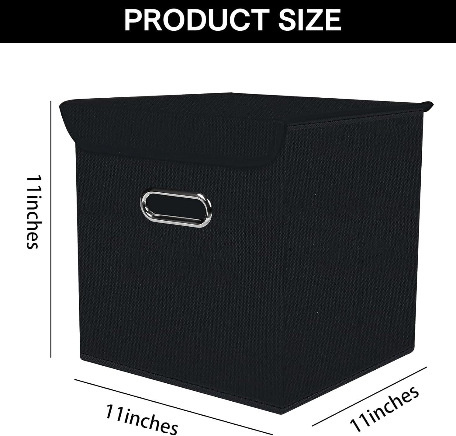 Fabric Storage Cube Bins with Lids Closet Organizers collapsible storage bins basket with Handles for Home,Storage Boxes for Organizing,3 Pack,(black)