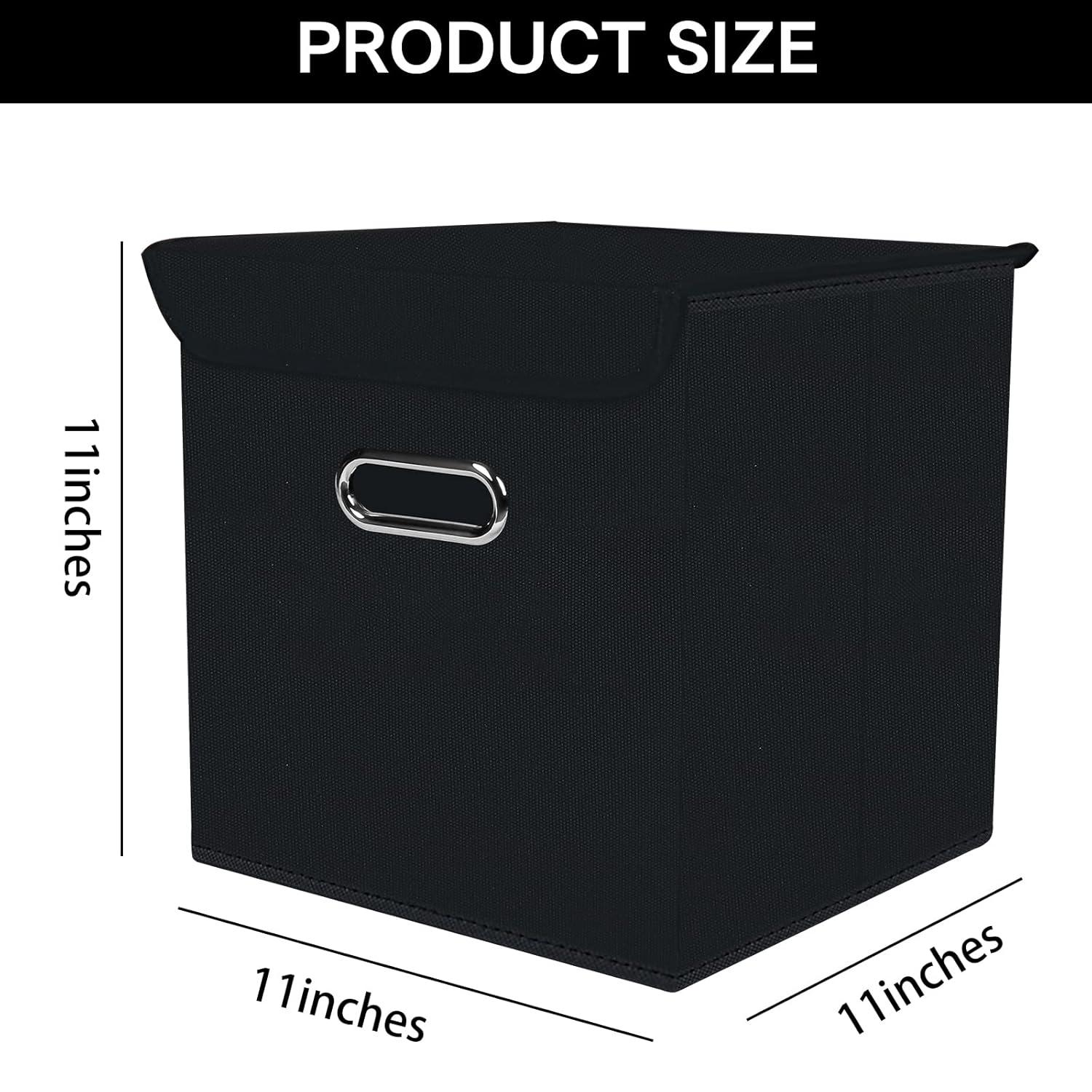 Fabric Storage Cube Bins with Lids Closet Organizers collapsible storage bins basket with Handles for Home,Storage Boxes for Organizing,3 Pack,(black)