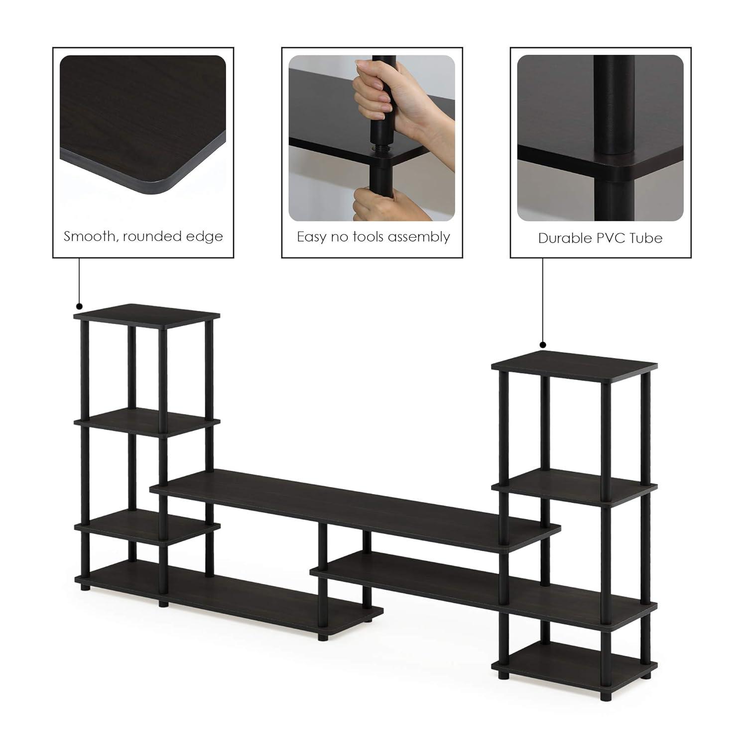 Furinno Multifunctional TV Stand for TV's up To 48" TV Console Entertainment Center Open Bookcase Shelves, Espresso/Black