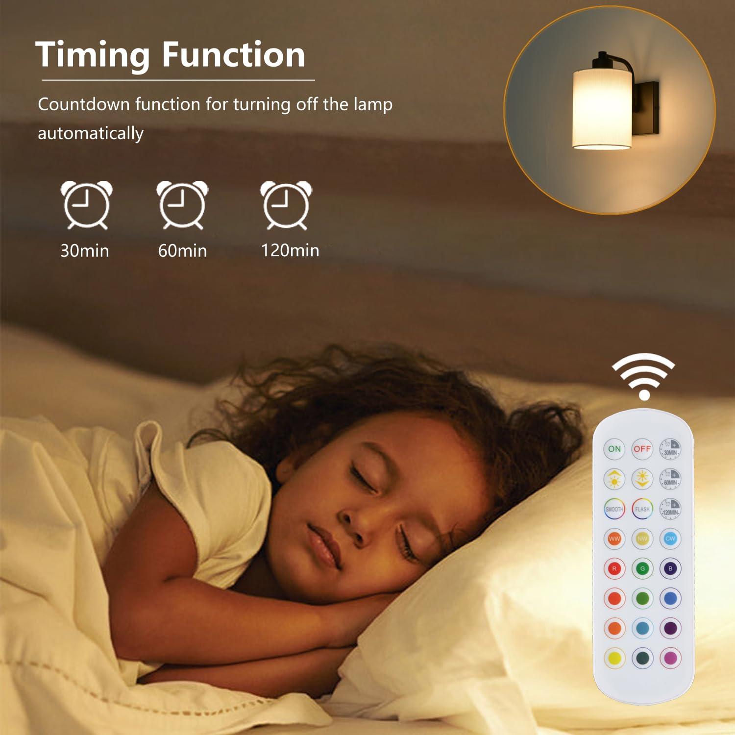 Latitude Run® Battery Operated Wall Sconce Set Of 2, Wireless Rechargeable Wall Lights, Glass Wall Lamps With Remotes And Dimmable RGB LED Bulbs, No Wiring Indoor Sconces Wall Decor For Bedroom Living Room Hallway