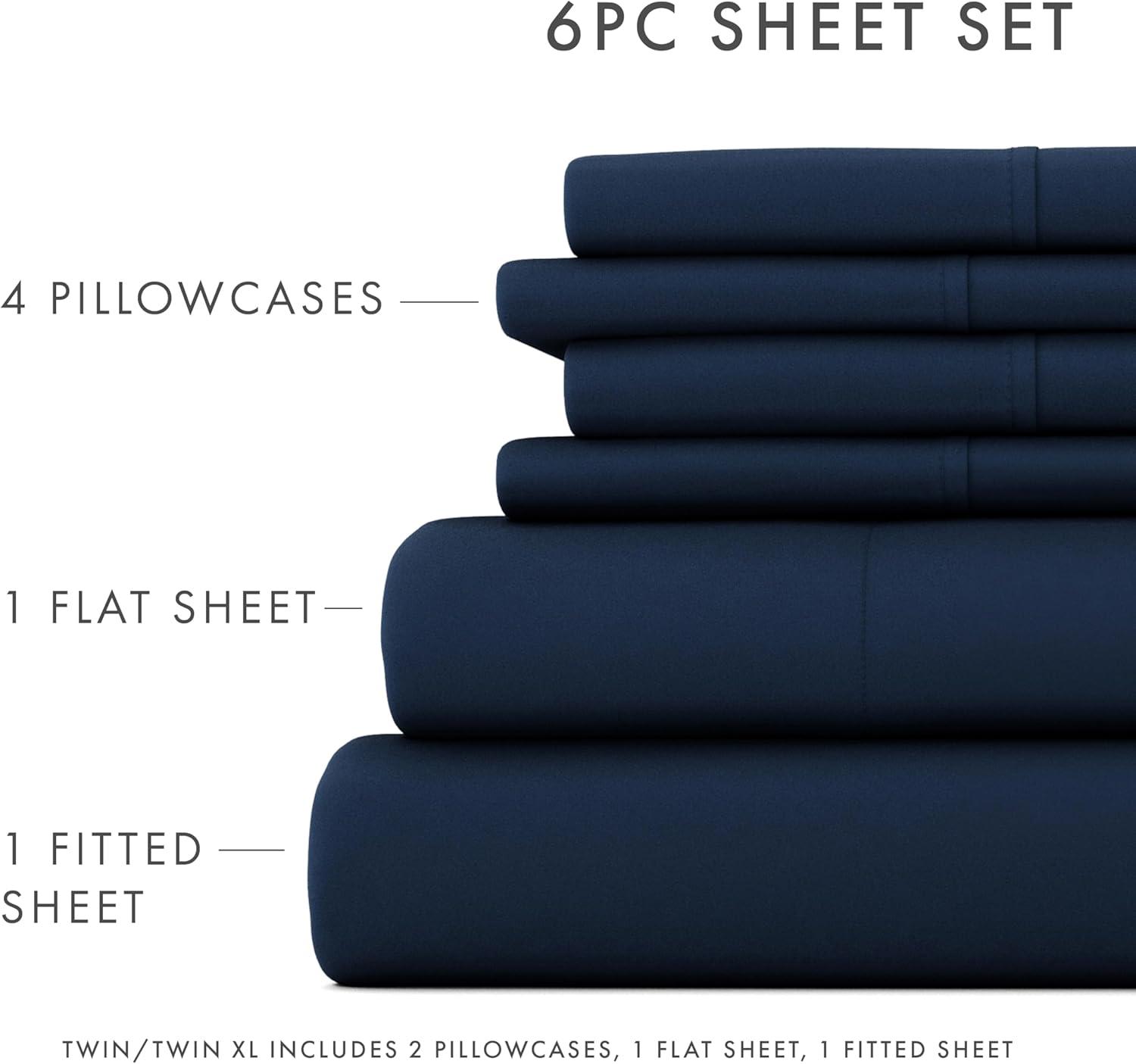 Navy Queen Ultra Soft Deep Pocket 6-Piece Sheet Set