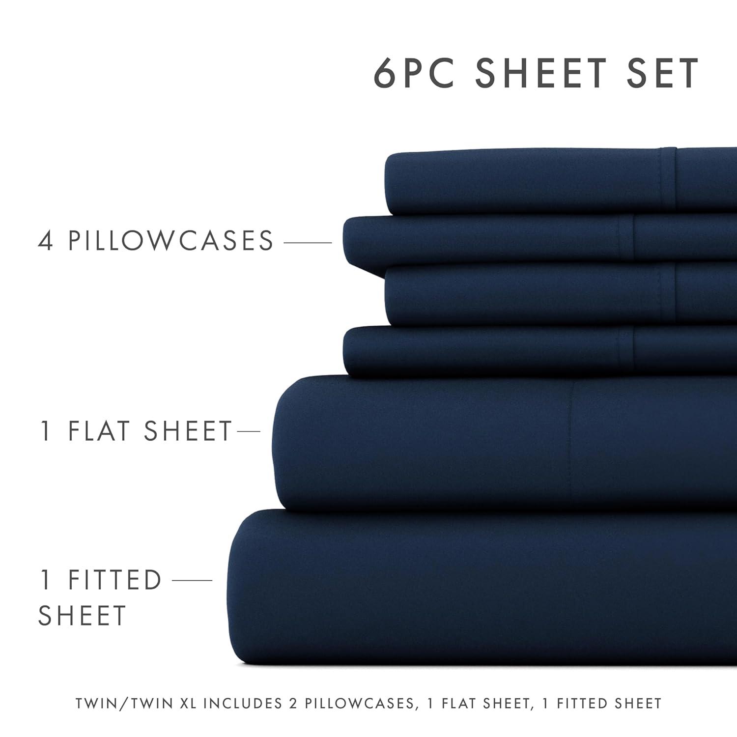 Simply Soft Brushed Microfiber Solid 6 Piece Sheet Set