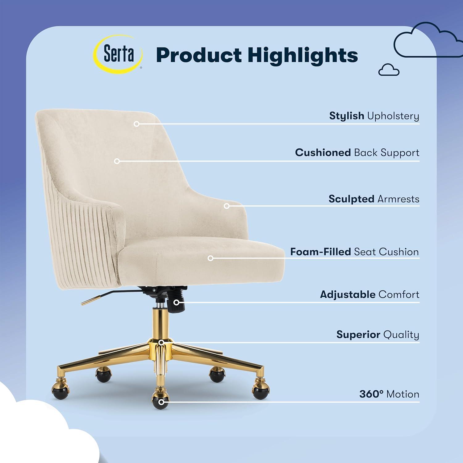 Style Leighton Home Office Chair Sanctuary Blue - Serta: Swivel, Adjustable, Wood Frame, Fixed Arms
