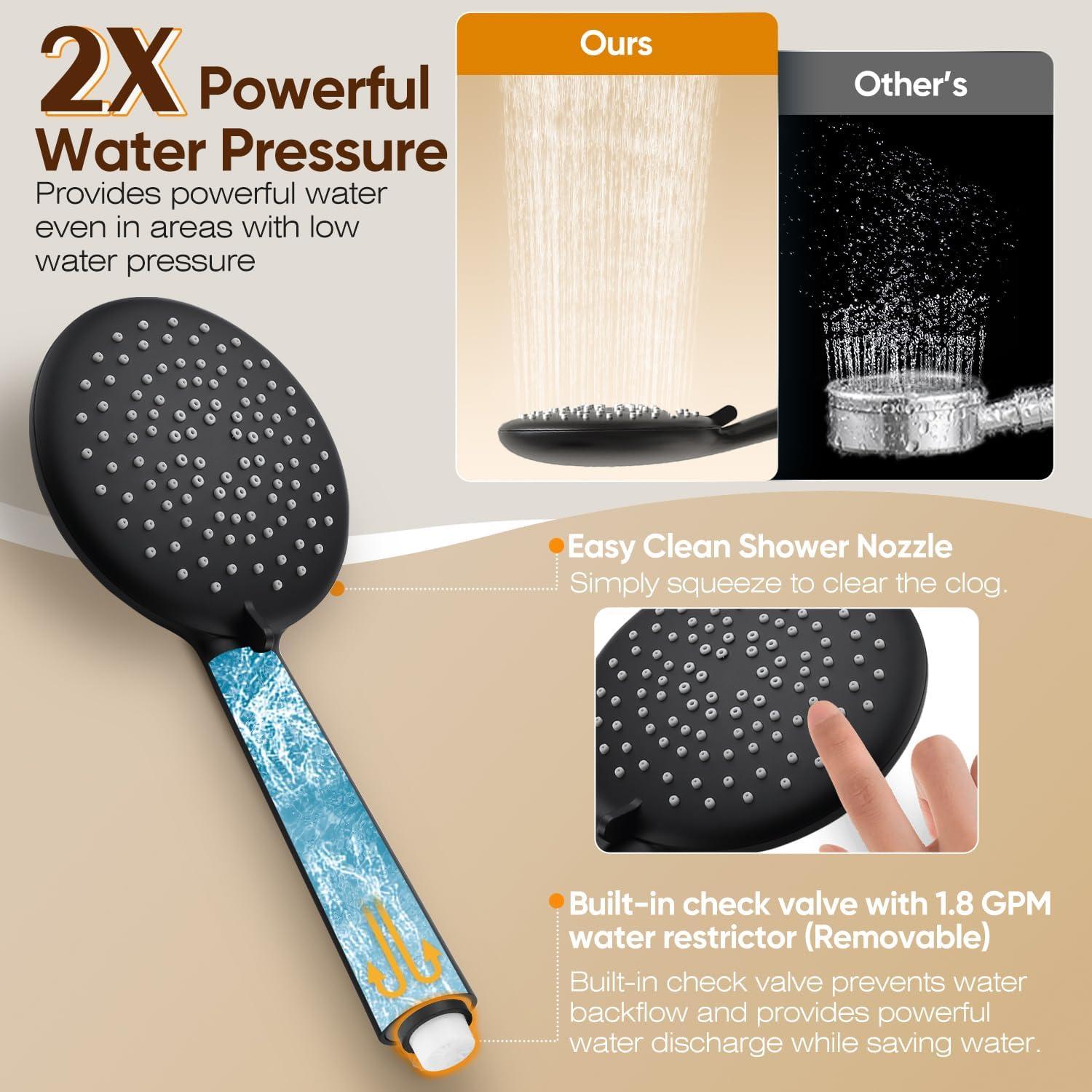 Shower System Shower Faucet Sets for Bathroom with High Pressure 10-inch Rain Shower head and Handheld Shower Head and Brass Valve Inclued, Matte Black