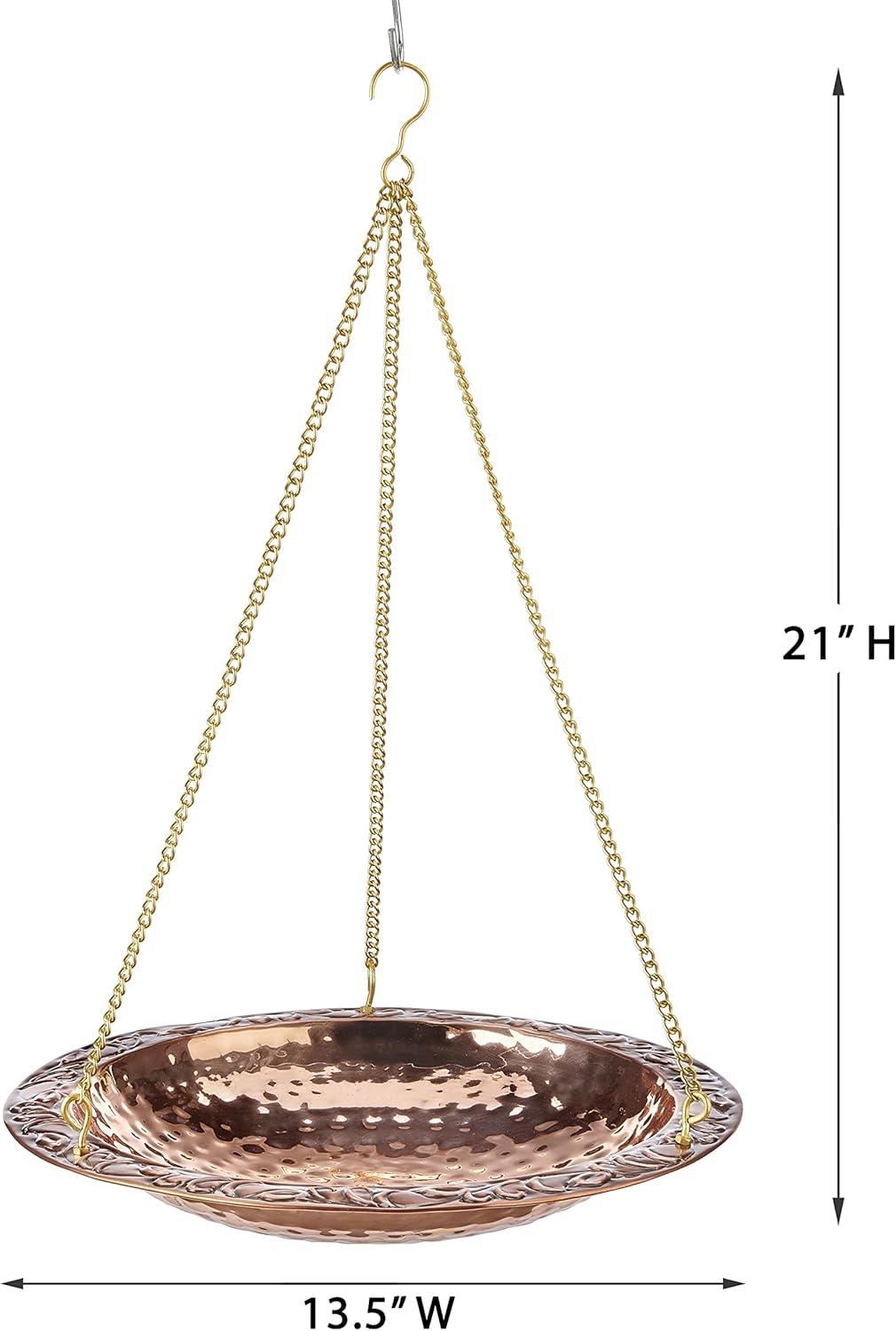 Good Directions Pure Copper Hanging Bird Bath, 13.5” Diameter, Features a Brass Chain, Bird Feeder