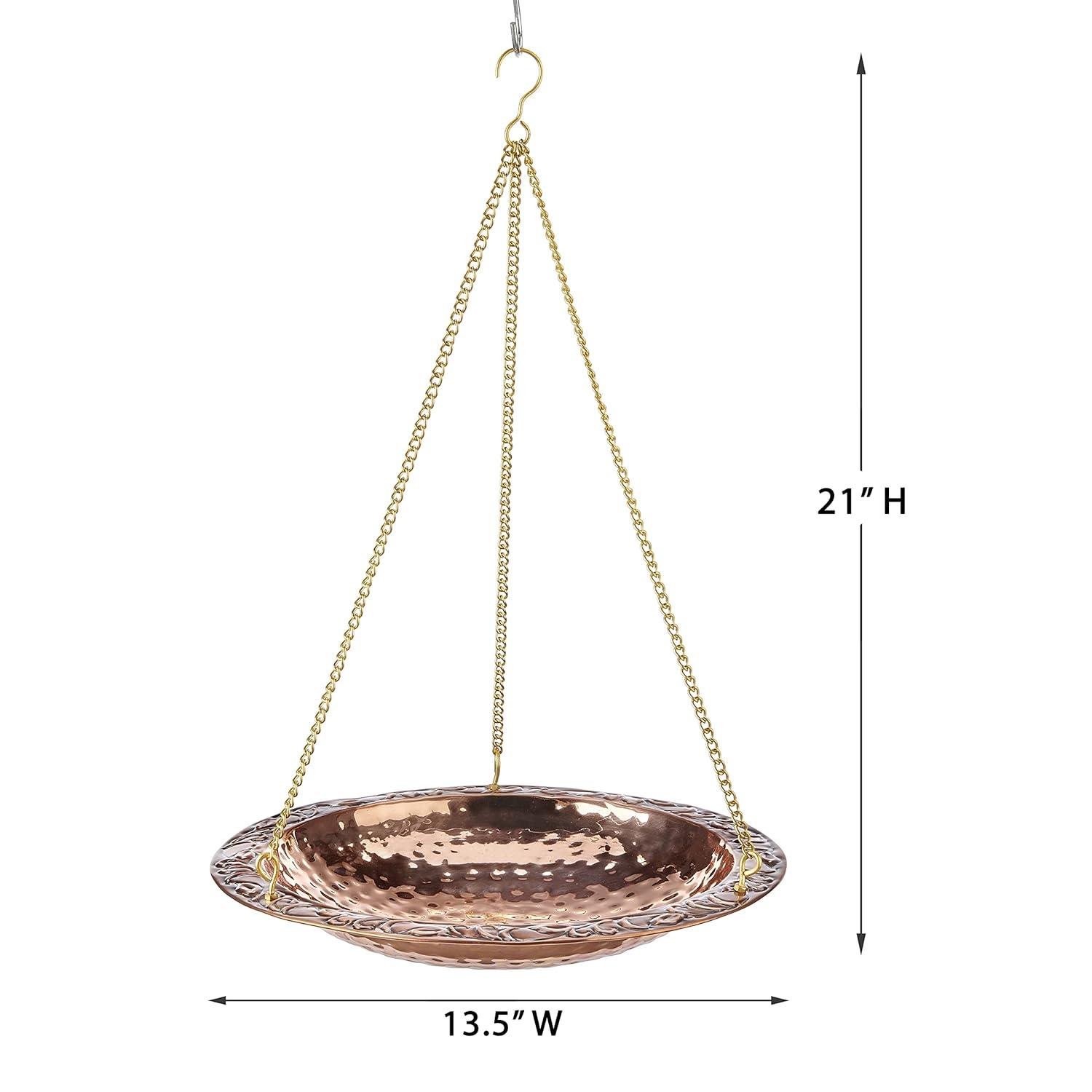 Good Directions Pure Copper Hanging Bird Bath, 13.5” Diameter, Features a Brass Chain, Bird Feeder