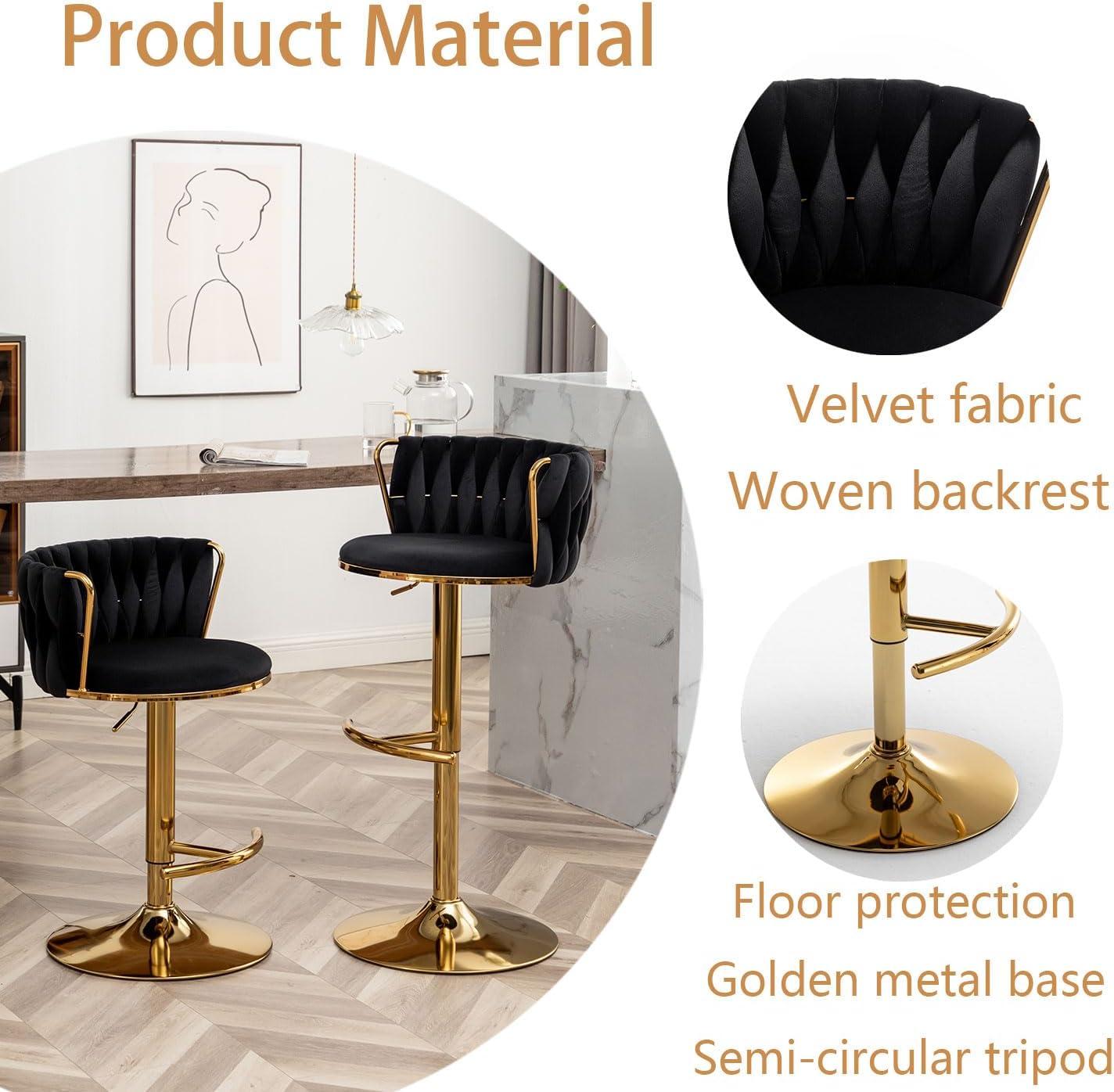 Gold Velvet Bar Stools Set of 4, Counter Height Bar Chairs with Low Back, Swivel Bar Stool for Kitchen Island, Bar Pub (Beige)