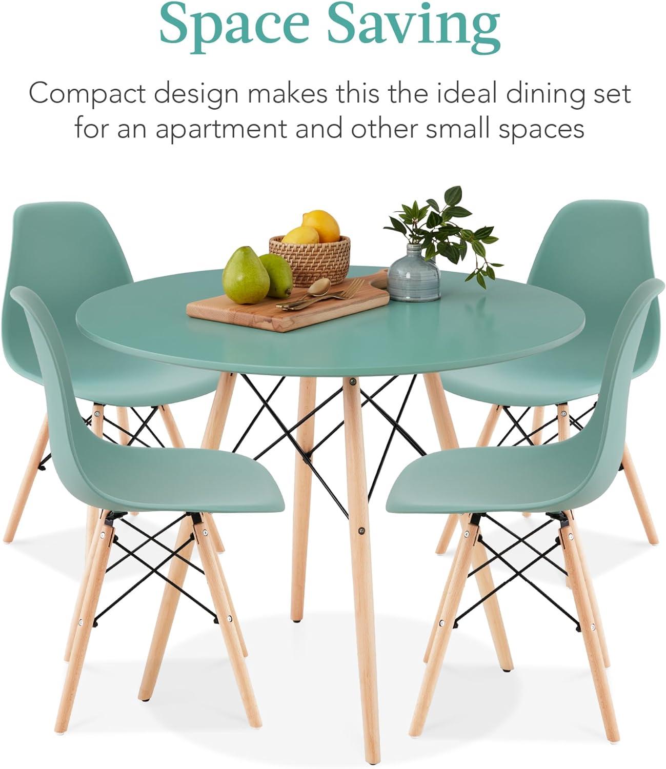 Best Choice Products 5-Piece Compact Mid-Century Modern Dining Set w/ 4 Chairs, Wooden Legs - Light Green/Oak