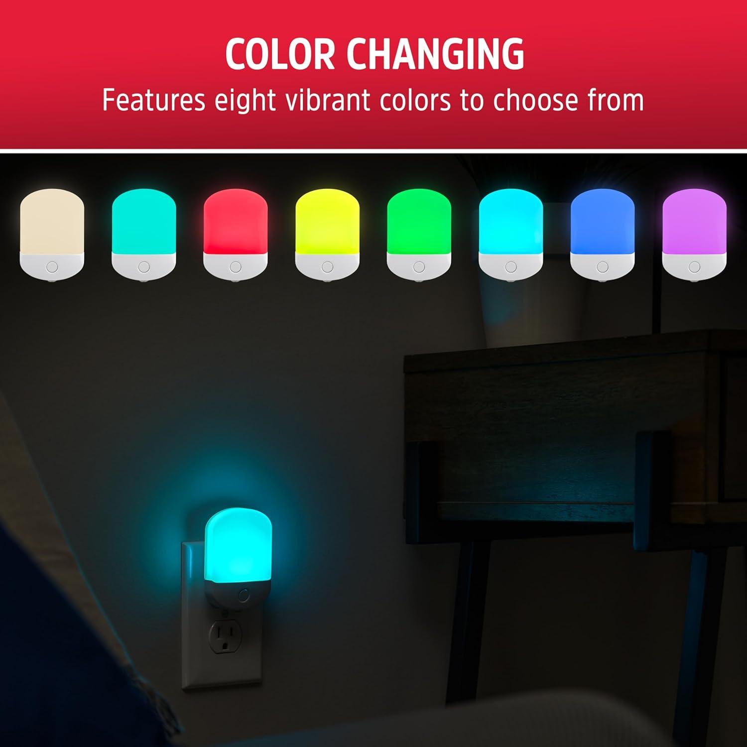 Energizer Color Changing LED Light Sensing Night Light: Plug-In Nightlight for Kids', Electric Wall Plug, 0.5W LED