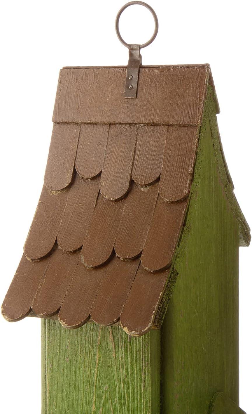 Green Hand Painted Wood Birdhouse with Distressed Details
