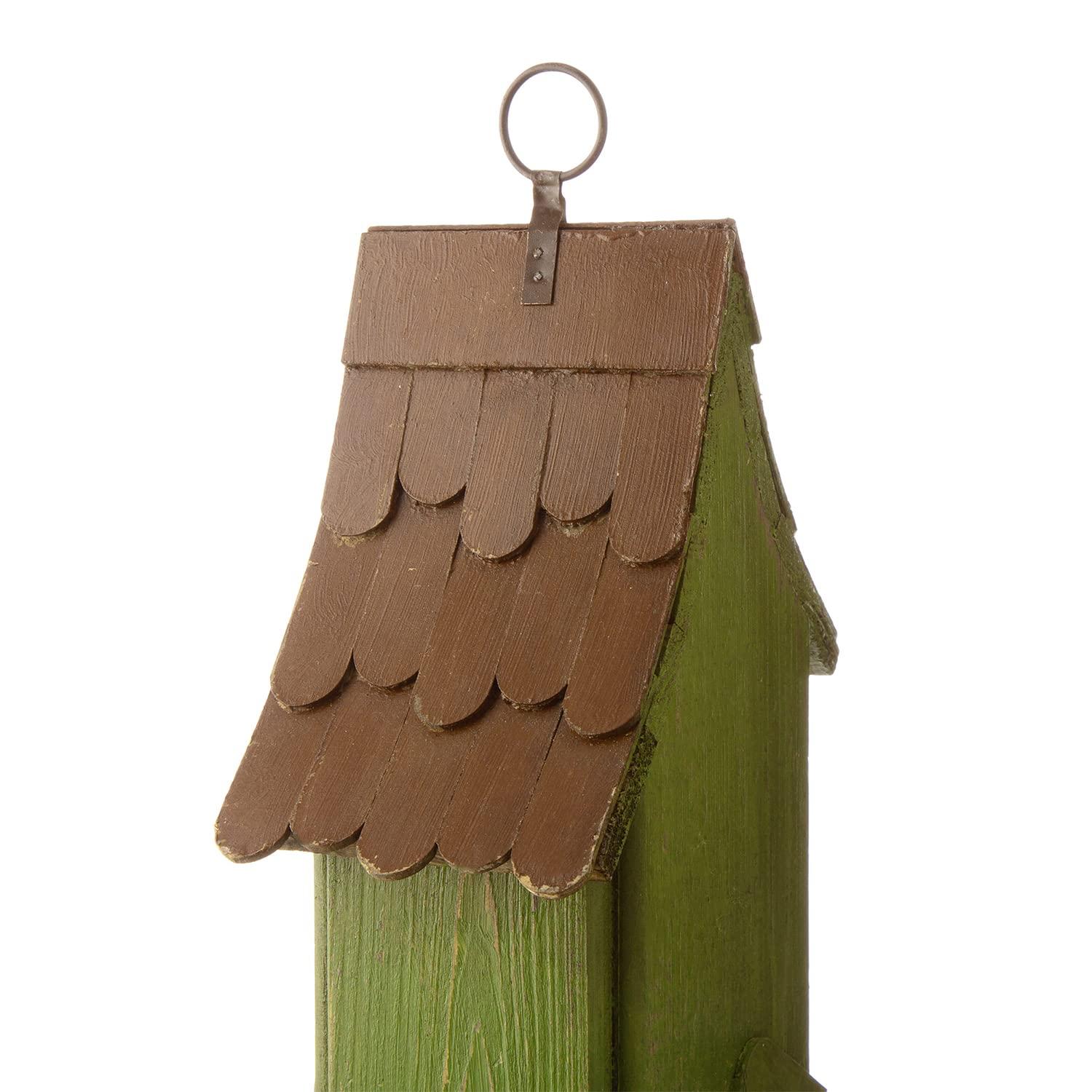 Green Hand Painted Wood Birdhouse with Distressed Details