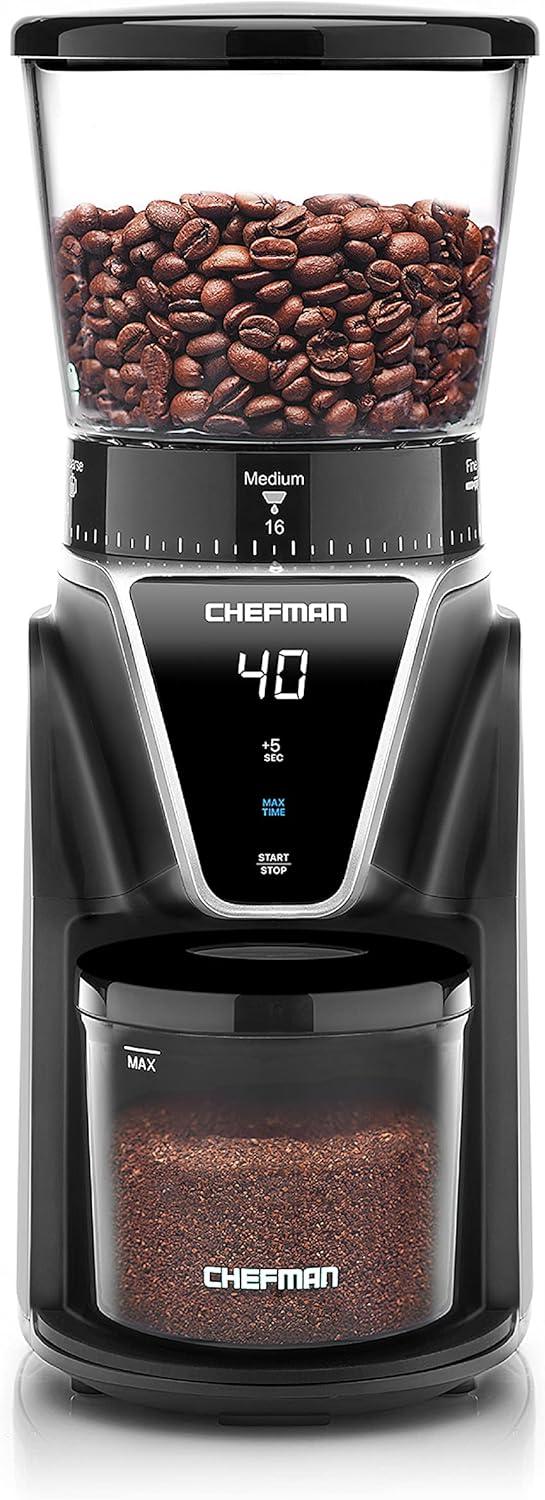 Chefman Stainless Steel Digital Burr Coffee Grinder with 31 Settings