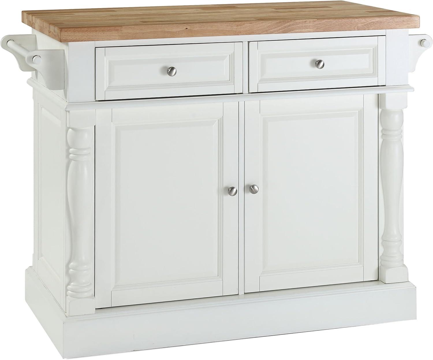 Elegant White Butcher Block Top Kitchen Island with Storage