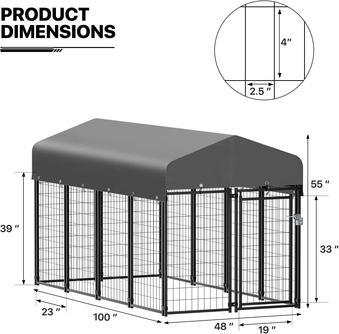 Outdoor Metal Dog Run Cage Animal Kennel Pet House Fence Playpen with UV-Proof Roof