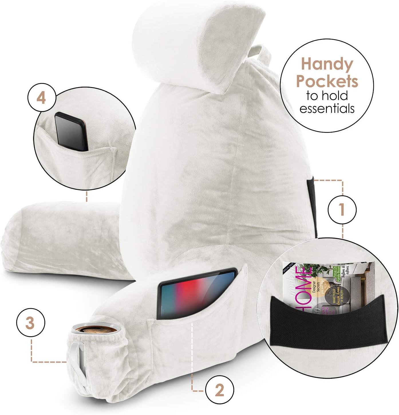 Nestl Reading Pillow with Shredded Memory Foam Includes 2 Neck and Lumber Support Pillows, Designed for Sitting Up in Bed and Couch, Back and Arms Adjustable Support for Adult & Teens, Red