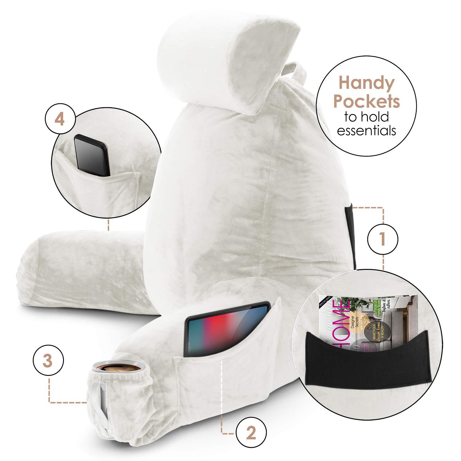 Nestl Reading Pillow with Shredded Memory Foam Includes 2 Neck and Lumber Support Pillows, Designed for Sitting Up in Bed and Couch, Back and Arms Adjustable Support for Adult & Teens, Red