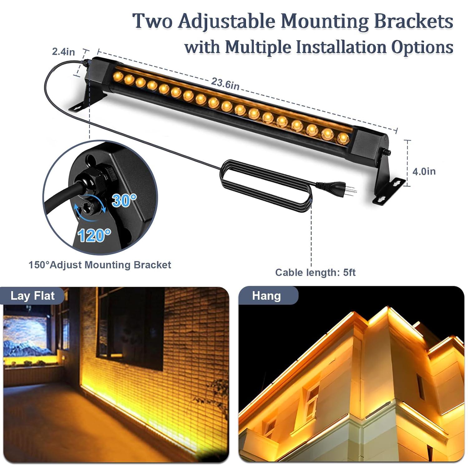 36W LED Wall Washer Light, 2FT 2700K Warm White Outdoor Wall Washer Lights, 120V Waterproof IP67 LED Light Bar for Outdoor, Plug-in (2 Pack)