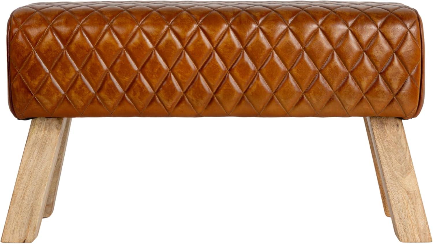 Storied Home Stitched Leather Bench Brown: Upholstered Rectangular Ottoman, Mango Wood Frame, No Assembly Required