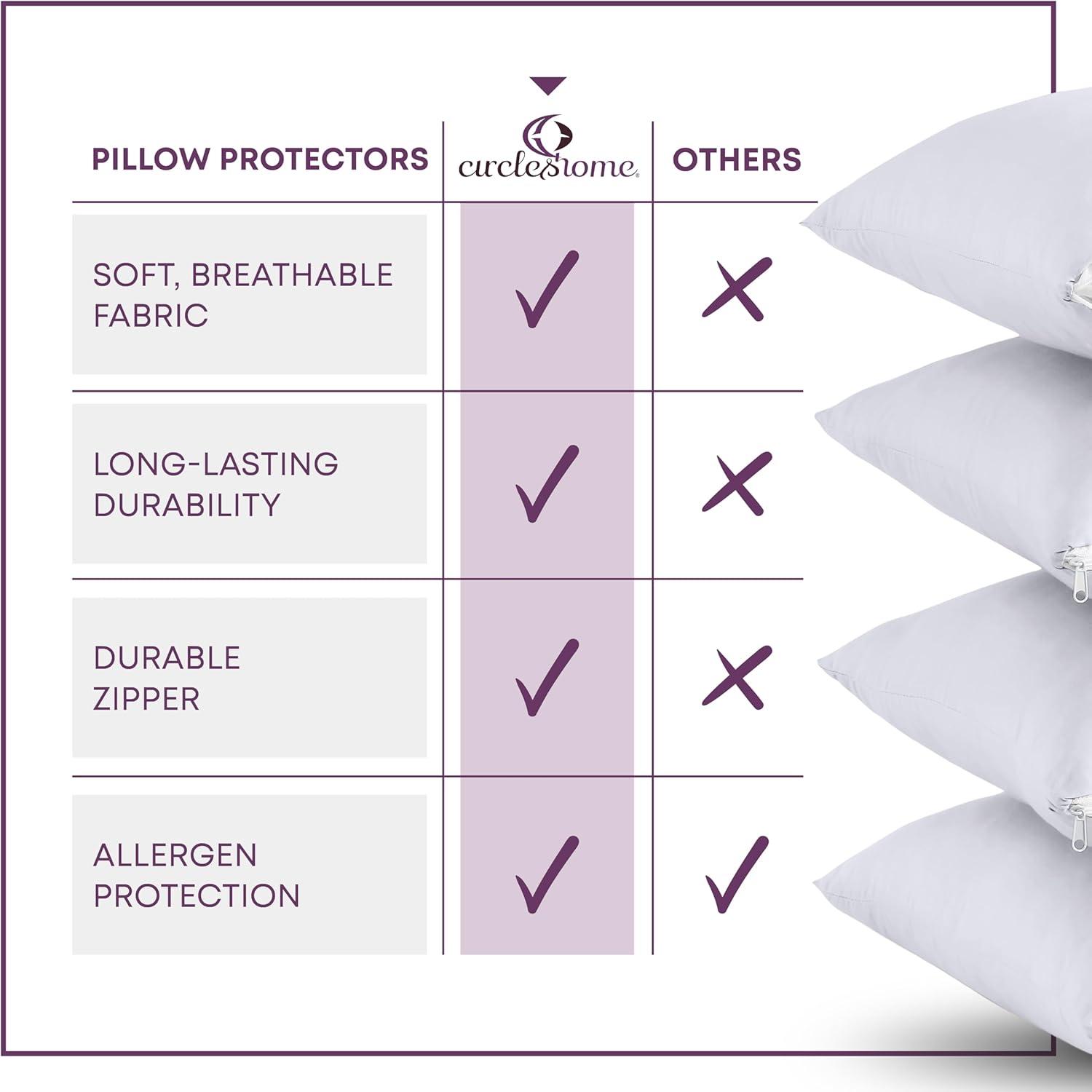 Circles Home 100% Cotton Breathable Queen Pillow Protector with Zipper – (6 Pack)
